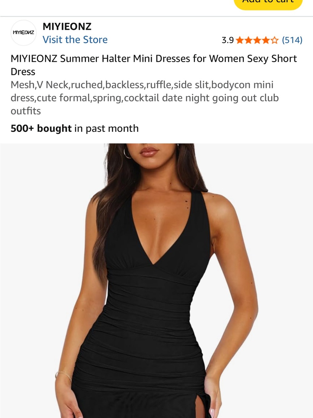 Black Halter Ruched Mini Dress by - Picture 2 of 3